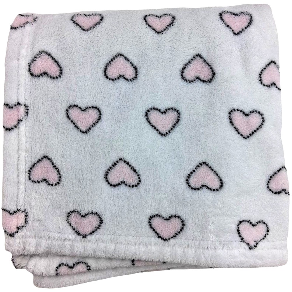 Flaw - Koala Baby White Pink Heart Baby Blanket htf Thin Fleece Soft Some Stains